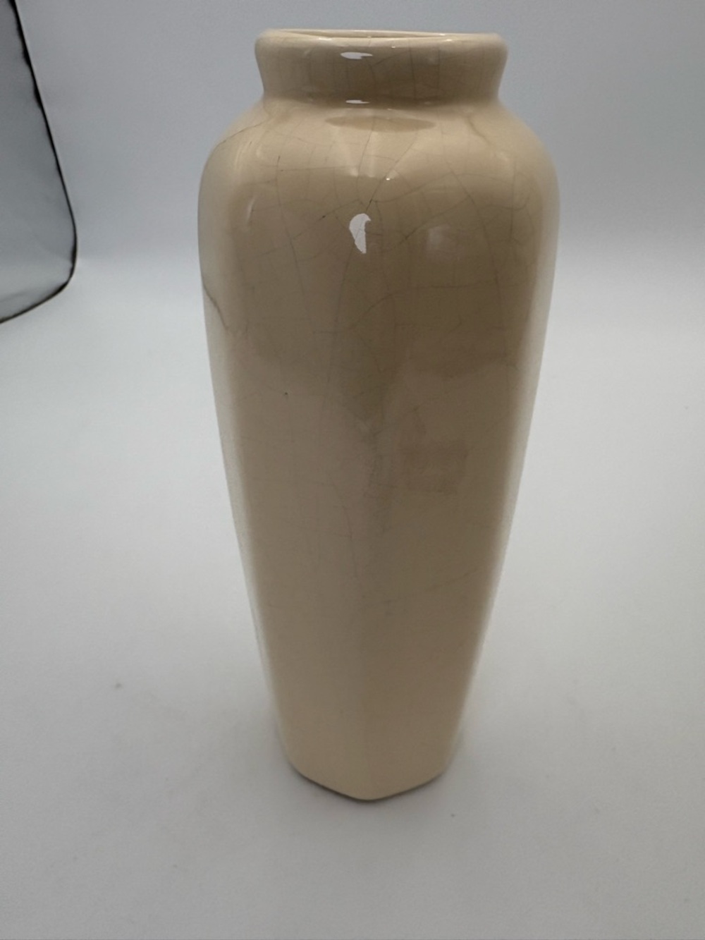 Vintage Cream Pottery Vase with Subtle Crackle Glaze
